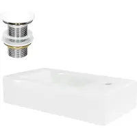 LuxeBath wastafel, opzetwastafel, rechthoekig, 46x26x11 cm, wit, van keramiek, inclusief afvoerputje zonder overloop
