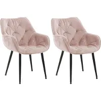 CLP Tanna Set van 2 eetkamerstoelen - Met armleuning - Fluweel/roze