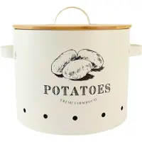 OTIX Aardappelbak - Creme - Aardappel - Voorraadpot - Bewaarpot - met Deksel - Bamboe - Vooraadpotten - Metaal - LIBRA