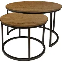 Begryf Industrieel - Set van 2 Salontafels - Rond - Ø 53 cm & Ø 43 cm - Elzenhout Look & Zwart
