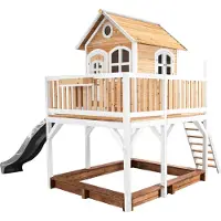 Axi Liam Speelhuis op palen, zandbak & grijze Glijbaan | Speelhuisje voor de tuin / buiten in bruin & wit van FSC hout | Speeltoestel voor kinderen