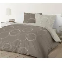 Vision Lenny - Tweezijdig omkeerbaar Dekbedovertrekset - 100% katoen: zacht en soepel - Lits-jumeaux - Dekbedovertrek 240 x 220 cm met 2 bijhorende slopen - Beige - Oekotex gecertificeerd