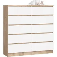 Akord Ladekast K120 met 10 Lades / Furniture Factory / Sonoma Eik - Wit / 120 x 121 x 40 cm