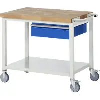 RAU Werkbank serie 8001, verrijdbaar, met schuiflade, met legbord, B 1000 x D 700 x H 880 mm