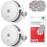 SAVS S10-W Draadloos koppelbare rookmelder - 2 rookmelders met magneet montage - LinkSmart - 10 jaar batterij - Optioneel WiFi - Infrarood sensor - Koppelbaar brandalarm zonder boren