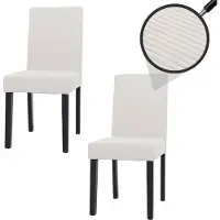 MCW Set van 2 eetkamerstoelen Littau, keukenstoel hoge rugleuning, stof/textiel koord hout ~ crème, donkere poten