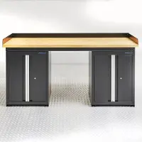 Datona Werkbank PRO bamboe - 2 opbergkasten - 200 cm - Zwart