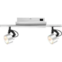 Globo Plafondlamp zwenkbare plafondspot 2 vlammen LED woonkamerlamp plafond zilver, aluminium zwart, 2x LED 5W 330Lm warm wit, LxB 40,4x9 cm