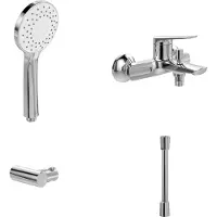 Villeroy & Boch Oasis opbouw badmengset (4 in 1 bundel), badmengkraan incl. kraan, handdouche, handdoucheslang en handdouchehouder, chroom