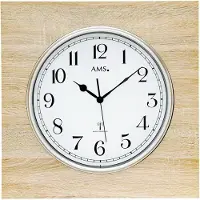 AMS F5552 - Wandklok - Analoog - Radiogestuurde tijdsaanduiding - Vierkant - Hout - Mineraal Glas - Cijfers - LichtBruin/Beige/Crème