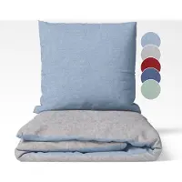 Sleepling 135 x 200 cm flanellen katoenen beddengoed | 1x omkeerbaar dekbedovertrek incl. 1x kussensloop (80 x 80 cm) | Made in Germany | wasbaar tot 60 graden | lichtgrijs-lichtblauw