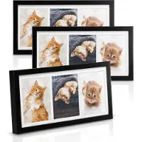 Bomoe fotolijst set van 3 - houten fotolijsten met passepartout houten frame en plastic glas & metalen ophanging lijst voor foto's 3 x 3 foto's - zwart - Galeria