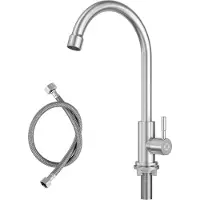 CECIPA Keuken kraan - Koud water Keukenkraan - 360° draaibare keukenkraan - Handdouche - Roestvrij staal - Flexibele Slang