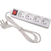 Perel Stekkerdoos met schakelaar, 4 stopcontacten met penaarde (type E), kabel 1.5 m, 3G1.5, gebruik binnenshuis, wit