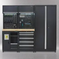 Datona Werkplaatsinrichting PREMIUM met eiken werkblad 225 cm breed - Zwart