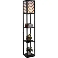 Zenzee Vloerlamp - Staande lamp - Stalamp - Met opbergruimte - Vloerlamp woonkamer - Staande lampen woonkamer - Vloerlampen Woonkamer - 26L x 26B x 160H cm - Zwart - Honingraat