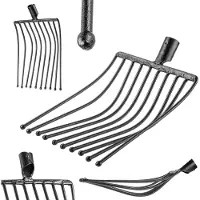 Kadax Aardappelvork zonder steel, raapvork van robuust staal, steenvork, aardappelvork, steenvork, draadvork, spatvork, hooivork, grafvork (zwart 10 tanden)