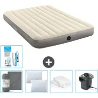 Intex luchtbed – voor 2 personen – 152 x 203 x 25 cm – Beige – Inclusief: laken, kussens, pomp, reparatieset en kussenbeschermer
