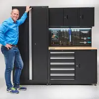 Datona Werkbank 120 cm met brede werkplaatskast - Zwart