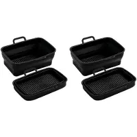 INF Opvouwbare vierkante Airfryer siliconen kom, 2-pack Black