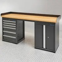 Datona Werkbank PRO eiken - 6 lades en opbergkast - 200 cm - Zwart