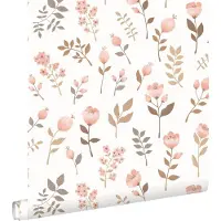 ESTAhome behang bloemen zacht roze en vergrijsd olijfgroen - 53 cm x 10.05 m - 139692
