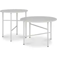 Bomoe Finn – Set van 2 Ronde Bijzettafels Metaal Lichtgrijs – Krasbestendig Tafelblad Ø 44cm & Ø53cm – Stabiel, Lichtgewicht Salontafel voor Binnen & Buiten