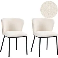 Beliani HOSKIN - Eetkamerstoel set van 2 - Off-white - Bouclé