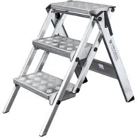 Munk opvouwbaar opstapje, 3 treden, aluminium, opvouwmechanisme, antislip, max. 150 kg, loopvlak B 360 x D 230 mm, zilver