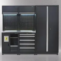 Datona Werkplaatsinrichting PREMIUM met RVS werkblad 225 cm breed - Zwart