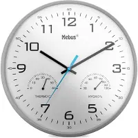 Mebus Wandklok met kwarts uurwerk, thermometer en hygrometer / Kleur: Wit, Grijs / Model: 16182