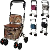 Mobiclinic Coliseo - Boodschappentrolley - Rollator - Met zitje - Shopper rollator - Inklapbare rollator - 19 L - 4 wielen - Gepolsterde zitting - Boodschappen rollator - Met Remsysteem - Bruin
