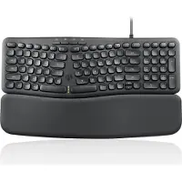 Perixx Periboard-536B Bedraad Ergonomisch Gesplitst Toetsenbord – Golfvormig – Stille toetsen - Afneembare polssteun - QWERTY/US