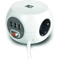 ACT AC2410 Vierkante stekkerdoos (PDU)/Powerblok | 3 Sockets Type F | 3 USB-A poorten | Wit