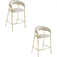 Leobert Barkruk - - Badia - Beige fluweel / Goudkleurige poten - Set van 2