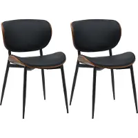 CLP Enid Set van 2 Eetkamerstoelen - bezoekersstoel - met rugleuning en bekleding - metalen frame - hout - Kunstleer/walnoot/zwart