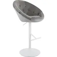 CLP London Barkruk - met rugleuning - draaibaar - verstelbaar - metalen frame - velvet - fluweel - wit/grijs