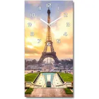 Tulup Wandklok - Eiffeltoren Parijs Decoratieve Glazen Klok - 30x60 cm - Geel Glazen Wandklok Design - Witte handen - Rechthoekige Klok - Glazen Klok Met Print - Wandklok Glas Met Motief
