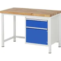 RAU Werkbank serie 8152, vast, in hoogte verstelbaar, schuiflade, B 1250 x D 700 x H 840-1040