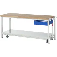 RAU Werkbank serie 8001, verrijdbaar, neerlaatbaar, schuiflade, B 2000 x D 700 x H 880 mm