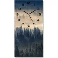 Tulup Wandklok - Mist boven het bos Klok Glas Met Opdruk - 30x60 cm - Grijs Moderne Wandklok Glas - Zwarte handen - Rechthoekige Klok - Decoratieve Glazen Klok - Glazen Wandklok Design