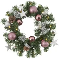 Star Trading LED-sparrenkrans Noel + zilver-/roze decoratie, groen, Kunststof, LED kerstverlichting