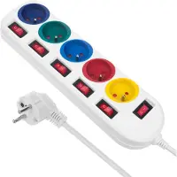 Macleans - Stekkerdoos met schakelaars - 5-polige verlengkabel - 250VAC/10A | 1,5m - Wit