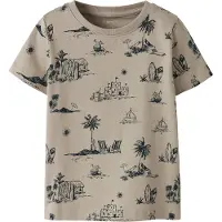 Name it MINI T-shirt zand Beige Jongens Stretchkatoen Ronde hals All over print - maat 104