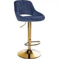 CLP Milet Barkruk - Met rugleuning - Verstelbaar - Velvet - Fluweel - goud/blauw
