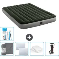 Intex luchtbed - 2 personen - 152 x 203 x 25 cm - Groen - Inclusief hoeslaken - Kussens - Pomp - Reparatieset en kussenslopen