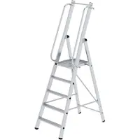 MUNK Günzburger Steigtechnik platformladder, 5 treden, aluminium, stevige rechthoekige buisbomen, groot platform, voorgemonteerde leuningen, antislip ladderschoenen, 150 kg