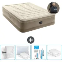 Intex Luchtbed - 2-Persoons - 152 x 203 x 46 cm - Beige - Inclusief pomp - Hoeslaken - Kussen - Reparatieset en Kussenbeschermer