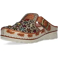 LAURA VITA Dames Dorry 01 Bloemen Beige Leren Sleehak Slippers