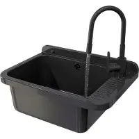 Granitan Gootsteen voor Garage Stookruimte Wasruimte Negra - Zwart - met Sifon en Kraan - 58x38x26cm